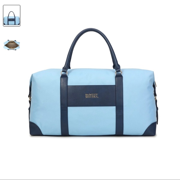 Badgley Mischka Barbara XL Canvas Weekender Tote In Light Blue - New - Picture 2 of 3